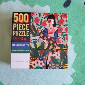 500 Piece 'Girl Drinking Tea' Puzzle by americanflat - Colorful Floral Artwork